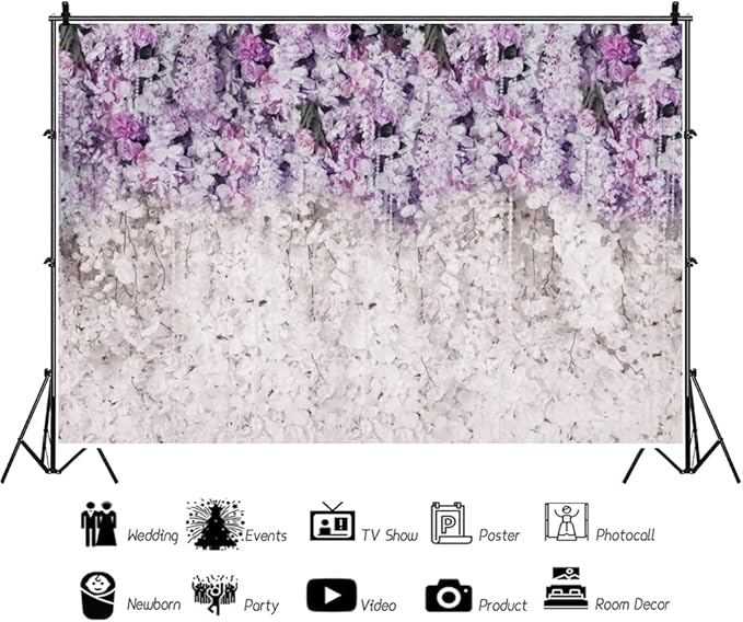OERJU 10x8ft Purple Flowers Backdrop Lavender and White Floral Backdrop Light Purple Lilac Wedding Photography Backdrop Wedding Bridal Shower Birthday Party Decoration Background Banner Photo Prop