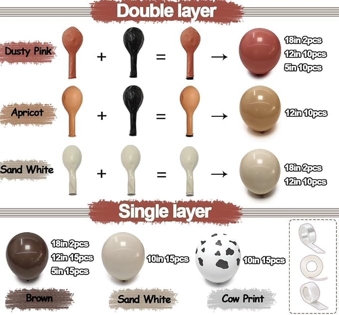 Western Balloon Garland Double Stuffed Dusty Pink Brown Sand White Nude Balloon Arch Kit for Western Baby Shower Cowboy Cowgirl Birthday Boho Party Decorations