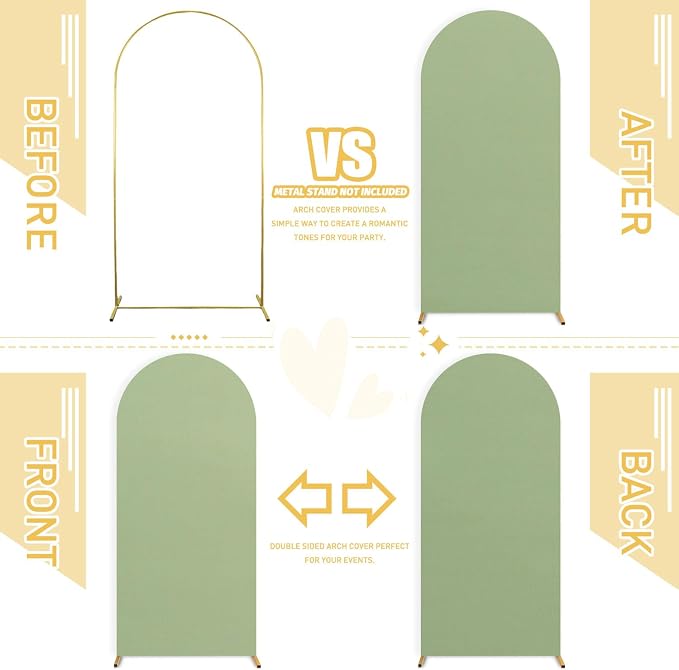 FUHSY Spandex Arch Cover Set 7.2FT, 6.6FT, 6FT Wedding Arch Backdrop Stand Cover Arch Covers Stretchy Backdrop Set of 3 Chiara Backdrop Stands Cover for Ceremony Baby Shower Sage Green Party Decor