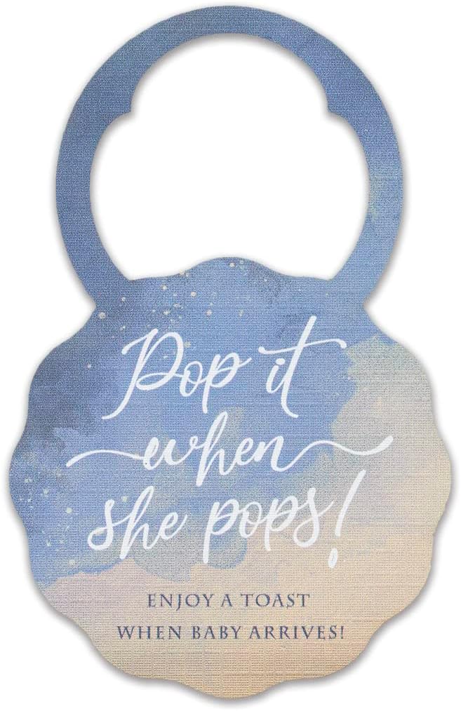 Summer-Ray 50pcs Pop it When She Pops Mini Champagne Baby Shower Tags Wine Bottle Tags in Watercolor Design (Blue Galaxy)