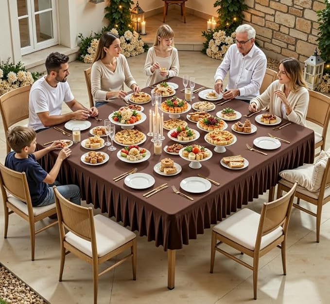 Shillance 60x60 Inch Chocolate Spandex Square Tablecloth, Wrinkle Free Chocolate Fitted Table Cloth for Square Tables,Washable Pleated Table Cover for Wedding Birthday Cocktail Party Buffet Dinner