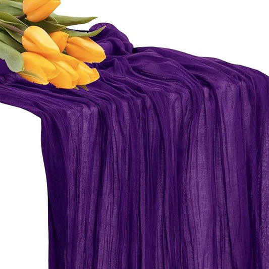 MDS Pack of 10 Cheesecloth Table Runner 35x170 Inch, 14FT Long Gauze Cheese Cloth Table Runner for Wedding Party Birthday Bridal Shower Farmhouse Garden Boho Rustic Table Decoration - Purple