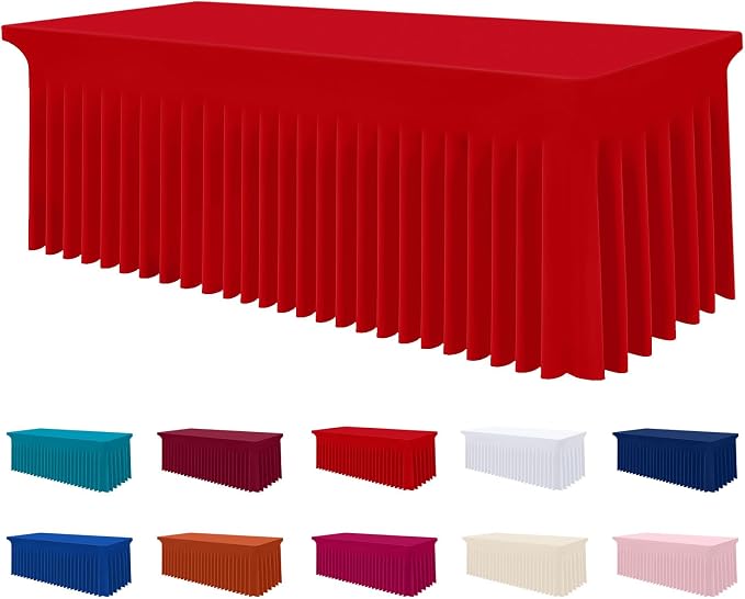 Smiry Spandex Tablecloth, Elastic Fitted Stretch Tablecloth for 4FT Rectangle Tables, Waterproof Washable Table Cover Skirt for Outdoor, Wedding, Banquet & Parties (Red, 48Lx24Wx30H Inch)