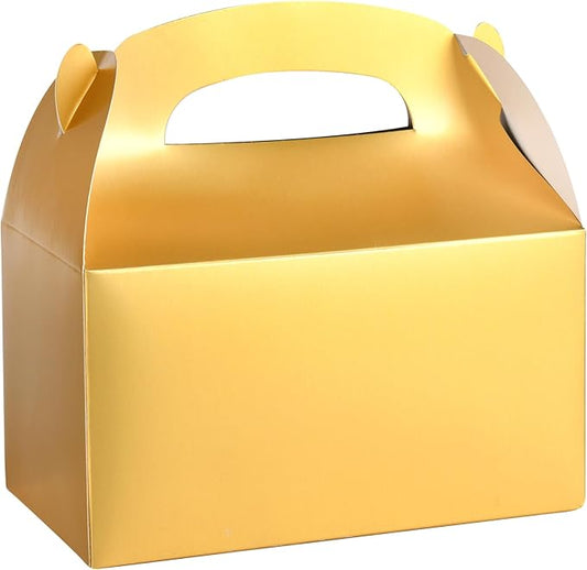 DjinnGlory 36 Pack Metallic Gold Party Favor Treat Boxes, Small Paper Gift Boxes for All Occasion, Wedding, Parties, Gable Boxes for Small Business, 6.18x3.58x3.39 Inches