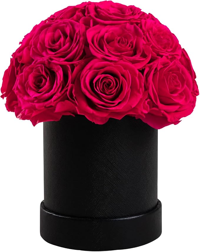 18 Preserved Flowers for Delivery Prime, Roses Dome Forever Flower Decor for Party Home Table Bedroom, Anniversary, Birthday, Wedding Gifts for Women Her (Hot Pink)
