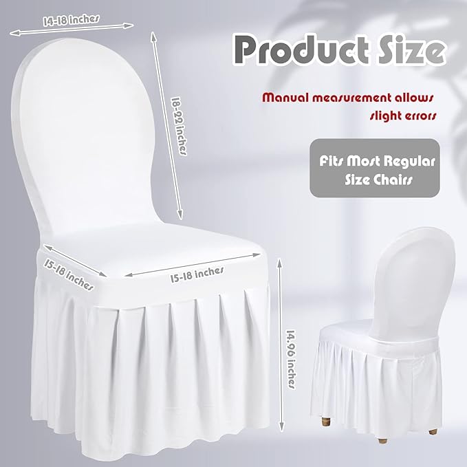 Oudain 10 Pcs White Chair Covers with Skirt Spandex Chair Slip Covers Wedding Long Stretch Protectors Removable and Washable for Dining Chairs Hotel and Wedding Ceremony