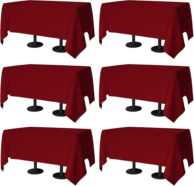 70x120 Table Cloth - 6 Pack Rectangular Black Washable Stain and Wrinkle Resistant Polyester Table Cover for Dining Tables, Various Parties and Camping (Red)