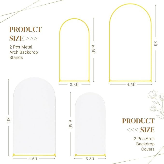 Metal Arch Backdrop Stand and Cover Set, 8FT, 6.6FT Party Backdrop, Easy to Assemble, Backdrop Stand for Parties, Birthday, Baby Showe