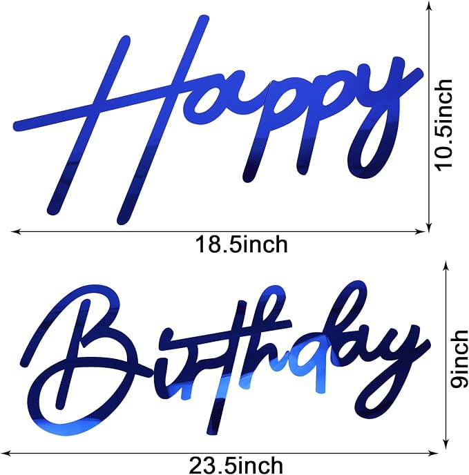Happy Birthday Sign for Backdrop - Large Acrylic 'Happy Birthday' Mirror Sticker Sign for Birthday Balloon Arch Backdrop Party Wall Decor - Mirror Blue