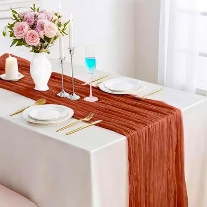 10 Pack Terracotta Cheesecloth Table Runner 10FT Boho Gauze Fabric Cheese Cloth Table Runners for Wedding ,Party,Baby Shower, Bridal Party, Rustic Farmhouse and Table Decorations