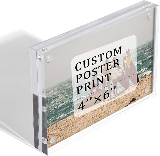 Acrylic Picture Frames 5x7 4 Pack, 20% Thicker Frameless Clear Photo Frames, Double Sided Magnetic, Freestanding Desktop Display Stand (Clear, 4X6(Custom))