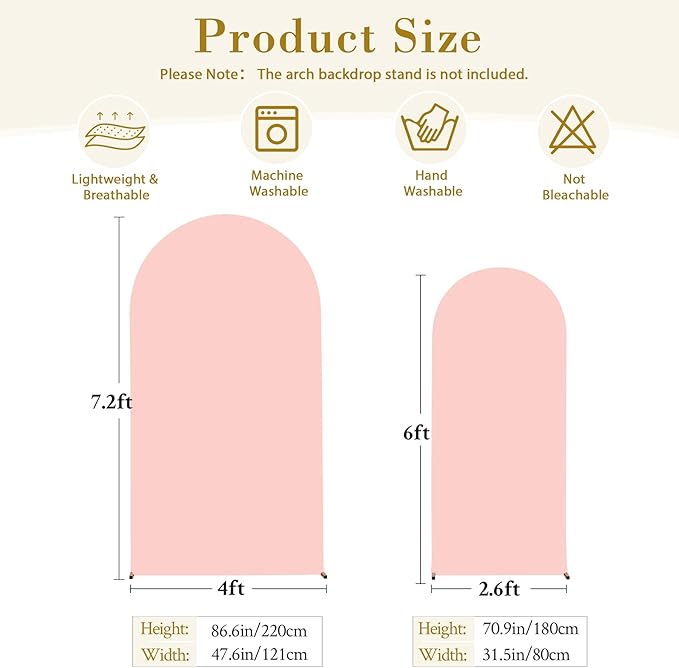 Dusty Rose Arch Cover 2 Set-7.2 and 6ft Dusty Pink Arch Backdrop Cover Spandex Wedding Arch Stand Covers for Baby Shower Girls Birthday Party Bridal Shower Wedding Photo Balloon Arches Background