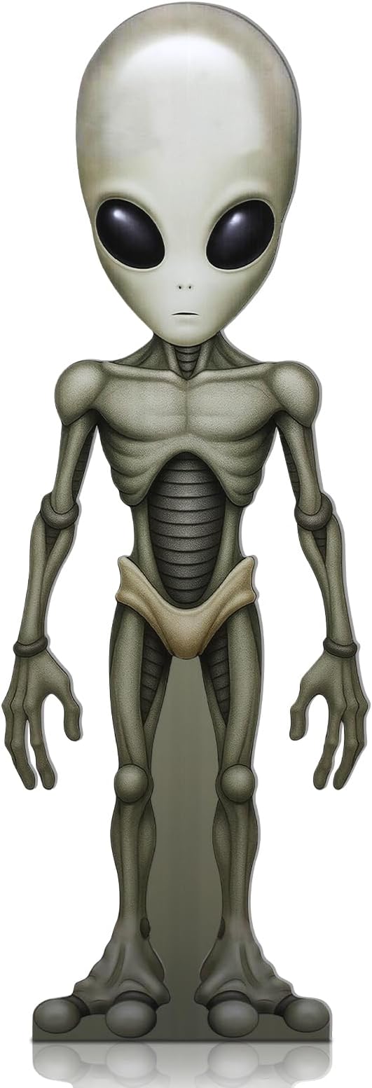Amyhill 5 Feet Alien Cardboard Cutout Life Size Alien Birthday Party Decoration UFO Spaceship Photo Props Standup Backdrop for Sci-fi Themed Movie Night Party Decor