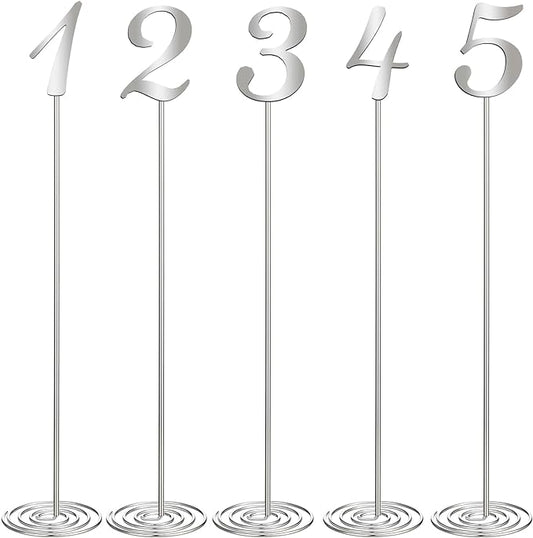 Therwen 20 Pcs Metal Table Numbers 1-20 Table Numbers for Wedding Reception 12 Inch Stainless Steel Party Desk Figure with Sturdy Holder Base for Banquet Wedding Party Event Catering(Silver)