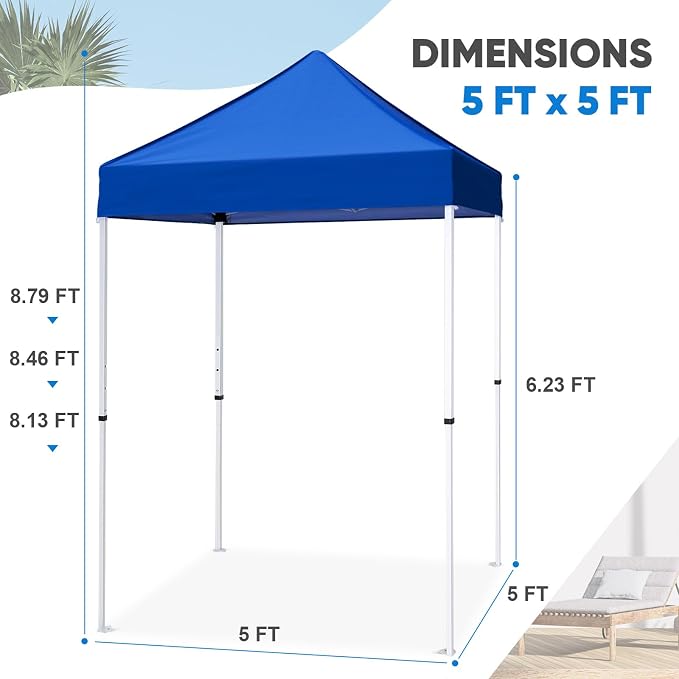 COOS BAY 5x5 Pop Up Canopy Tent, Portable Lightweight Sun Shelter with Carry Bag, Easy Setup Outdoor Canopy for Beach, Camping, Sports & Backyard Shade, Blue