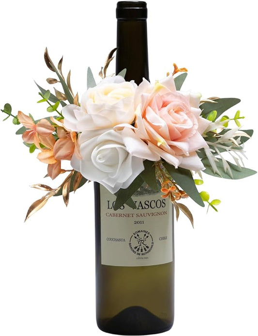 CherishedMoments 1Pcs Wine Bottle Flower Set, Dining Tables, Plates Decorations, Champagne Artificial Flowers Wine Bottle for Wedding Ceremony Anniversary, Wedding Home Decor