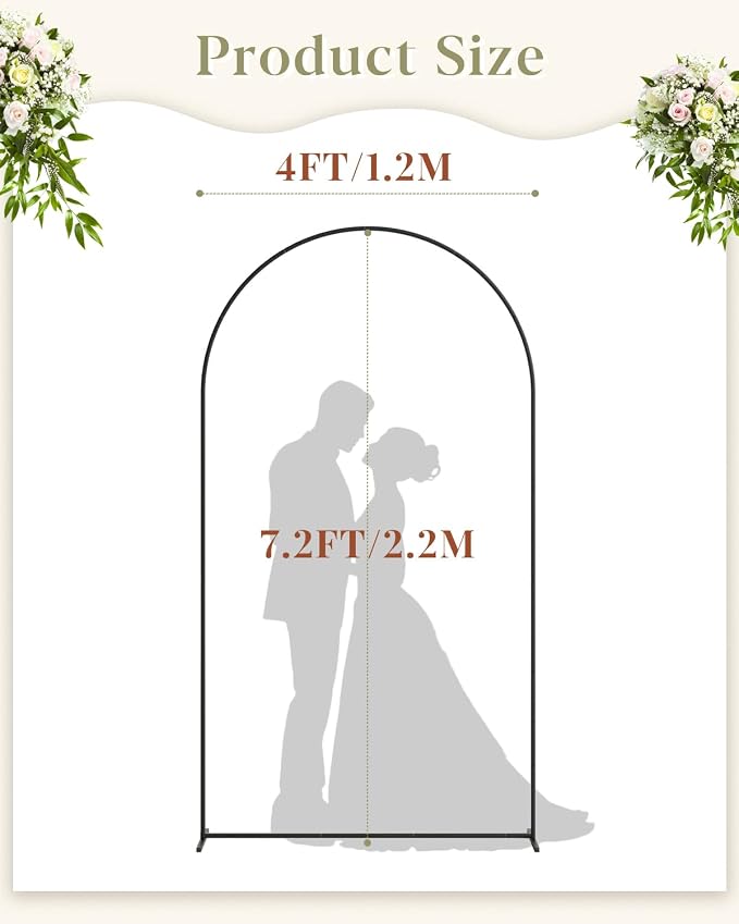 Wedding Arch, Metal Arch Backdrop Stand, Balloon Arch Stand Wedding Frame for Ceremony Decoration (Black, 7.2FT Arch Backdrop)