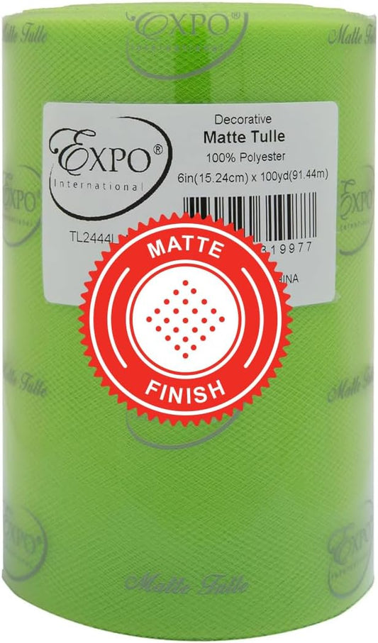 Expo International Decorative Matte Tulle, Roll/Spool of 6” X 100 Yards, Lightweight Polyester Tulle Fabric for Tutus, Costumes, and Party Decorations, Washable, Easy-to-Use, Lime