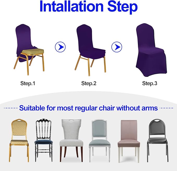 EMART Purple Chair Covers 20 Pcs Spandex Stretch Universal Standard Seat Slipcovers Fitted for Wedding Bulk, Party, Banquet and Holidays Celebration
