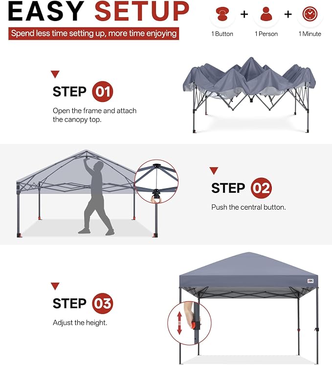 ABCCANOPY 10x10 Pop Up Canopy Tent, Easy Setup Instant Shelter with Wheeled Bag, Heavy Duty Outdoor Canopy for Beach, Market, Backyard, UV Protection, Outdoor Weather Protection (Light Gray, 10x10)