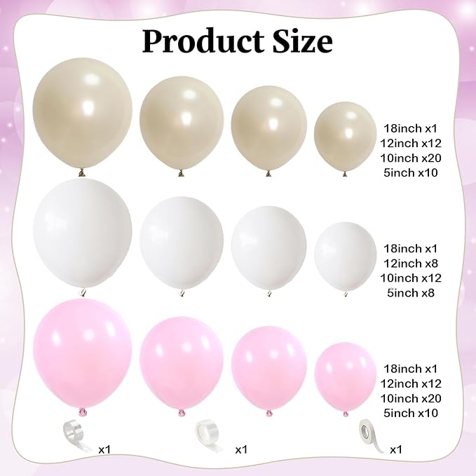 Pink and White Balloon Arch, Light Pastel Pink Pearl White Sand Balloon Garland Kit, Matte Latex Balloons Different Sizes for Bridal Shower Gender Reveal Birthday Wedding Engagement Party Decor