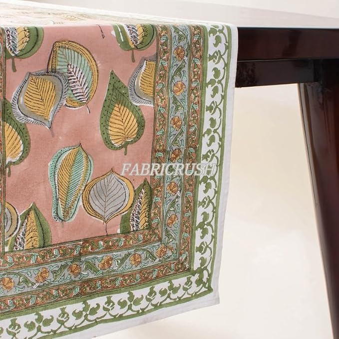 Ridhi Salmon Pink Hand Block Print Cotton Rectangle Tablecloth 160" x 72" inches Reusable Table Cover Decorative Everyday Use for Dining Room, Farmhouse, Home Gift for Spring, Mother's Day