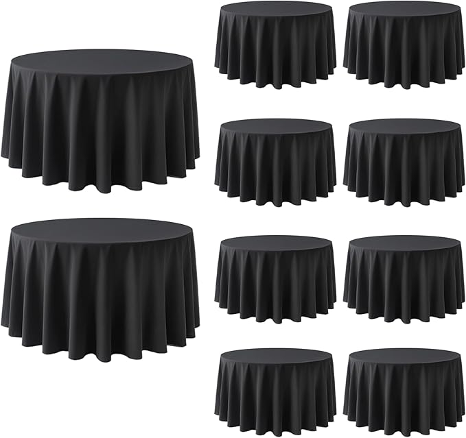 10 Pack Black Round Tablecloths 120 Inch Round Table Cloth Wrinkle Resistant Black Tablecloth Washable and Reusable Polyester Fabric Table Covers for Banquet Wedding Party Dining Buffet