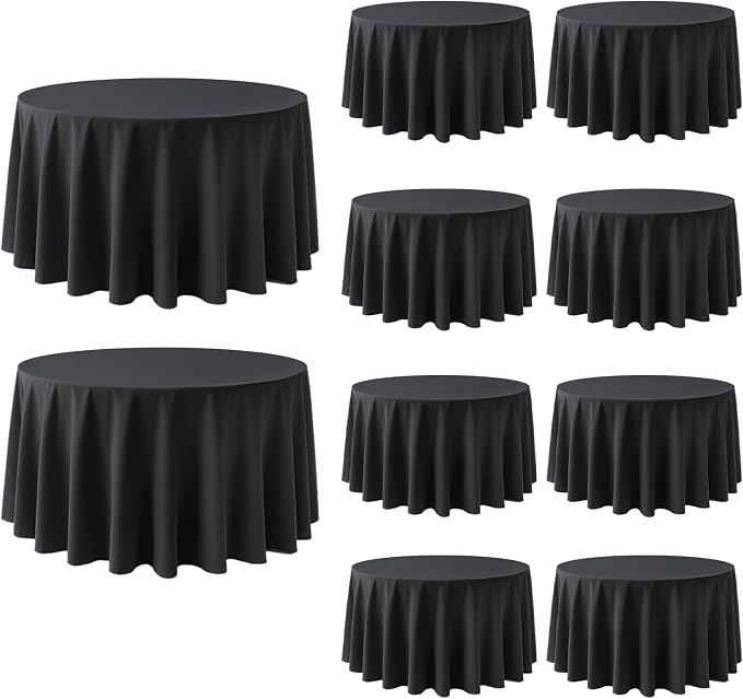 10 Pack Black Round Tablecloths 108 Inch Round Table Cloth Wrinkle Resistant Black Tablecloth Washable and Reusable Polyester Fabric Table Covers for Banquet Wedding Party Dining Buffet