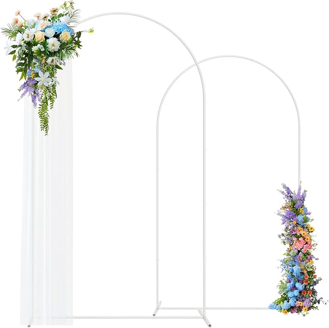 GOJAWAY 7.2FT & 6FT Backdrop Stand Metal Arch White Wedding Arch Stand Arched Backdrop Frame for Birthday Party Baby Shower Graduation Ceremony Decoration - 2 Pack