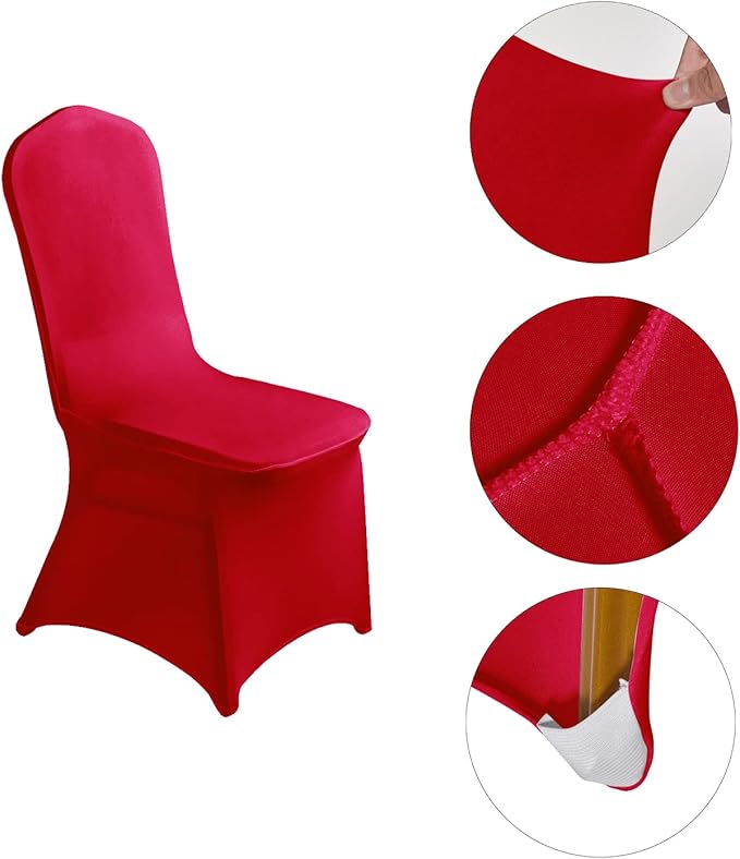 LZY 10pcs Spandex Chair Cover Stretch Slipcovers for Wedding Party, Dining Banquet Chair Decoration Covers (Red, 10)