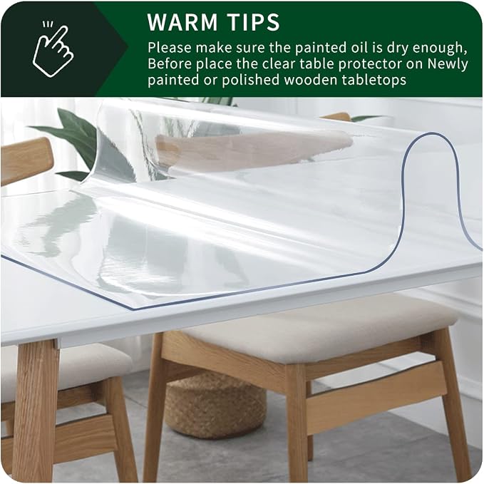 Clear PVC Table Protector Waterproof Crystal Plastic Table Pad for Dining Table Writing Desk Coffee Table Dresser 35x63 Inch Rectangle Non-Slip Vinyl Desk Mat Desk Protector Table Cloths Easy Clean