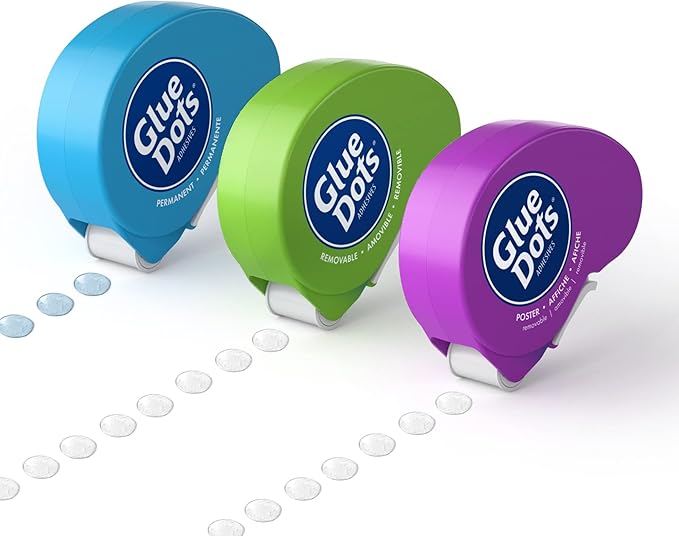 Glue Dots Dot N' Go Glue Dot Dispenser Project Pack with 200 Permanent, Poster, and Removable Double-Sided Adhesive Craft Dots Each, 3/8-Inch & 8961 1/2" School 600pc Craft Value Pack, 1/2 Inch, Clear