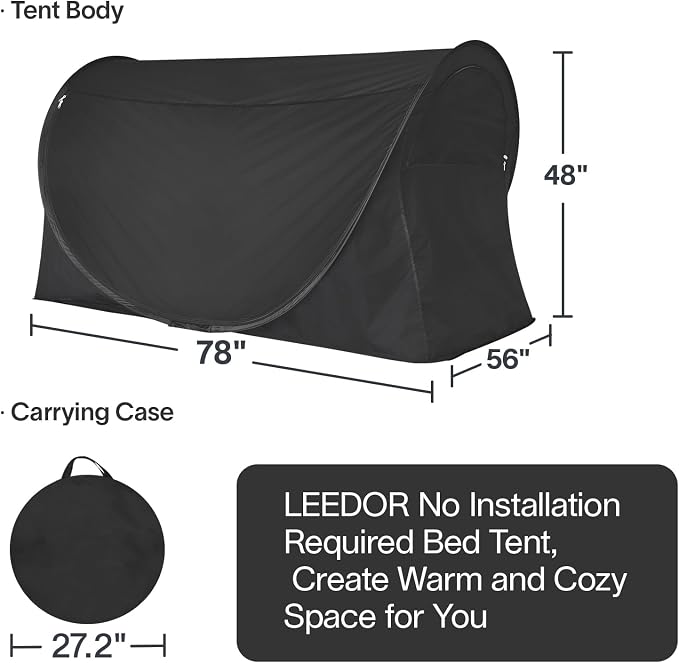 LEEDOR® Bed Tent Dream Tent Bed Canopy Shelter Cabin Sleeping Tent Indoor Pop Up Privacy Warm Breathable Mosquito Mesh Twin/Full/Queen for Kids and Adult (Mattress Not Included)