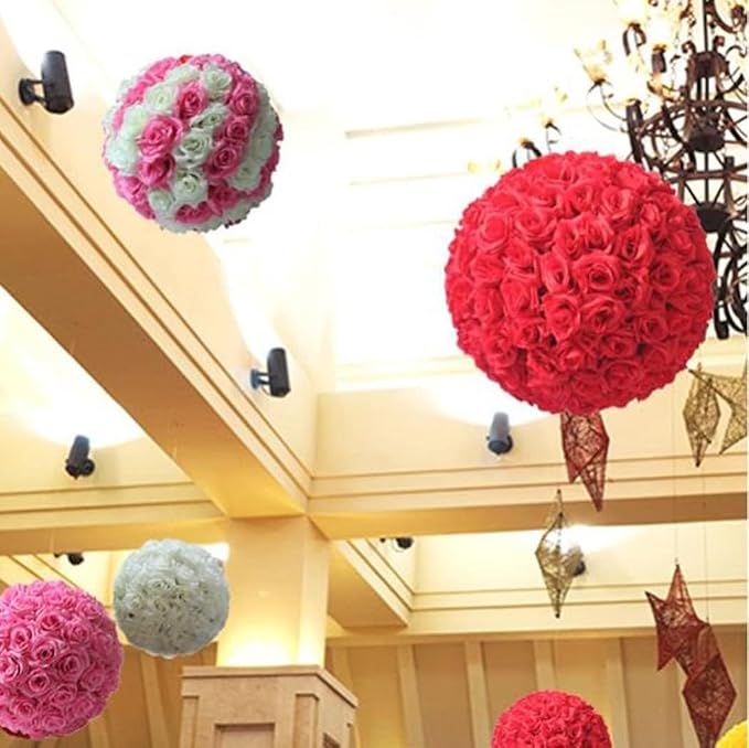 10 Inch Artificial Romantic Rose Flower Ball for Home Outdoor Wedding Party Centerpieces Decorations 5Pack, Cream White