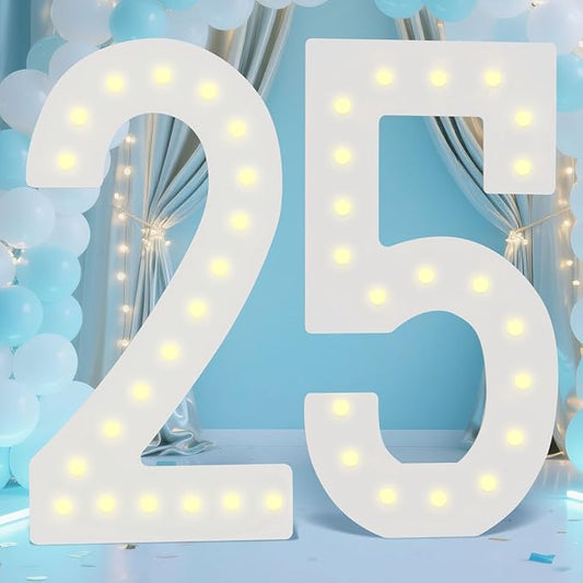 LOBOOM 4FT Marquee Numbers, 25th-Birthday Decorations,Giant Mosaic Numbers Anniversary Party Birthday Backdrop Decor, Mosaic Numbers for Balloons Number 25, Pre-Cut Foam Board Kit