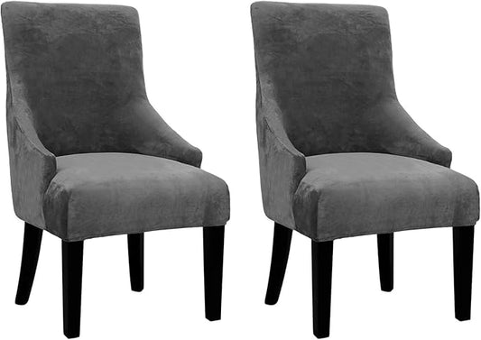 Velvet Wingback Dining Chair Cover Soft Stretch Accent Chair Cover Slipcover Thick Plush Wing Back Chairs Covers Furniture Protect Washable Chairs Protector Covers for Dining Room (Dark Grey, 2)