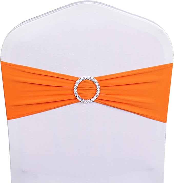 Pack of 50 Wedding Burnt Orange Chair Sashes, Elastic Chair Bands with Buckle Slider, Chair Bows for Wedding Decorations, Without White Chair Covers (Orange)