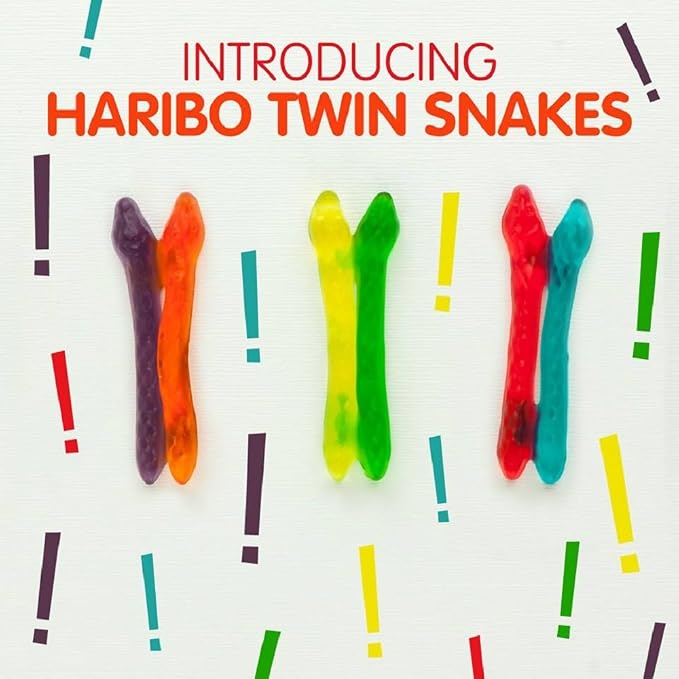 HARIBO Gummi Candy, Twin Snakes Sweet & Sour Gummy Candy, 5 Ounce Share Size Bags (Pack of 12) Delicious Soft & Chewy Snacks, Assorted Fruity Flavors