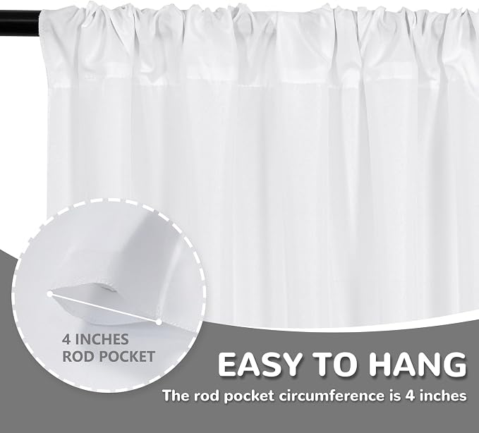MEETSKY White Backdrop Curtains for Parties Valentine's Day- 10ft x 8ft White Curtains Wedding Backdrop Rod Pocket Fabric Drapes Panels for Birthday Holiday Home Decoration,5ft x 8ft,2 Panels