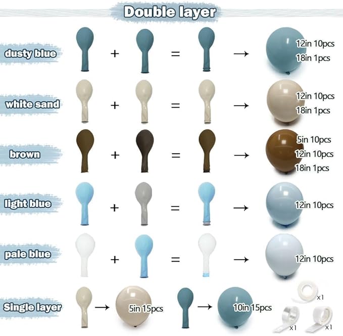 Dusty Blue Brown Balloon Arch Kit Double Stuffed Pastel Baby Blue Dark Brown Tan Coffee White Sand Latex Balloon Garland for Neutral Birthday Bear Western Cowboy Party Decoration
