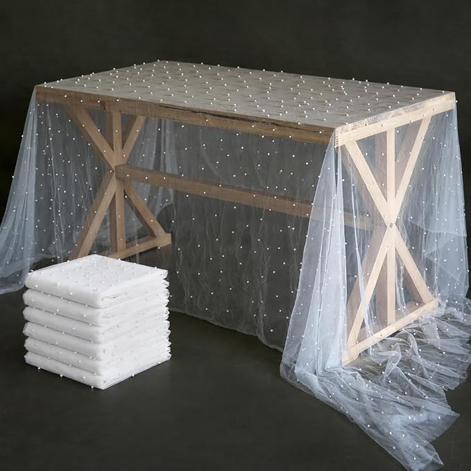 White Pearl Tablecloths 63" X 120" Bulk Sheer Tulle Table Cloth Cover for Event Decorations Arch Dessert Soft Chiffon Fabric 6 Pieces Tablecloth Veil for Wedding Denim Bachelorette Birthday Party