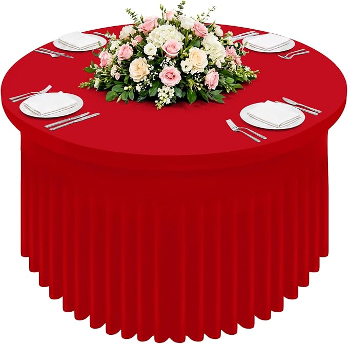 Smiry Round Spandex Tablecloth, Elastic Fitted Washable Tablecloths for 72 Round Tables, Waterpoof Stretch Table Cover Skirt for Outdoor, Wedding, Banquet & Parties, Red