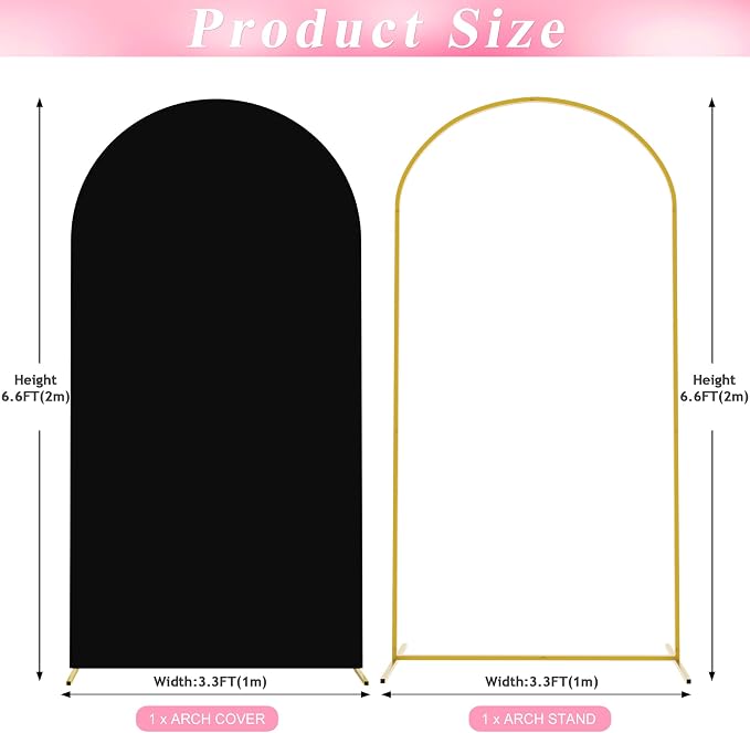 Wokceer 6.6 FT Wedding Backdrop Arch Stand and Arch Cover Metal Arch Stand with Arch Stand Cover for Birthday Party Wedding Ceremony Bridal Baby Shower Event Decor