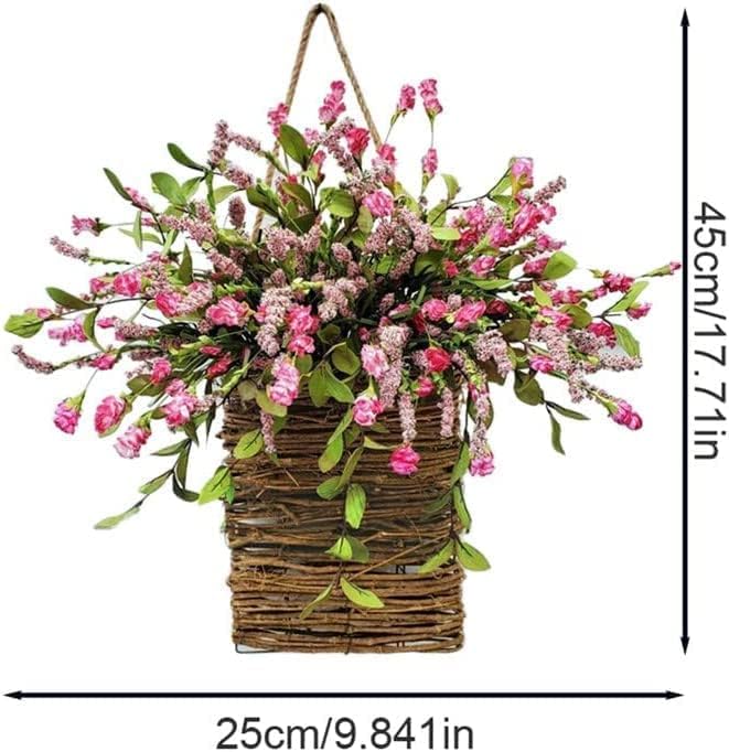 Pink Berry Wildflower Door Hanger Basket Wreath - Spring & Summer Front Door Decor, Mother's Day Hanging Ornament, Seasonal Welcome Basket for Weddings, Parties, Home Decoration
