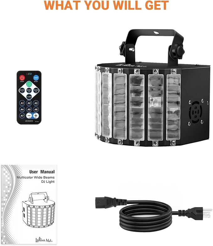 DJ Disco Party Light: Compact Derby Effect | RGBW Beam Output Through 48 Lenses - Remote Sound Activated DMX Control - Easy Setup Great for Dance Wedding Gig Band Mobile Karaoke Bar Club Home Party