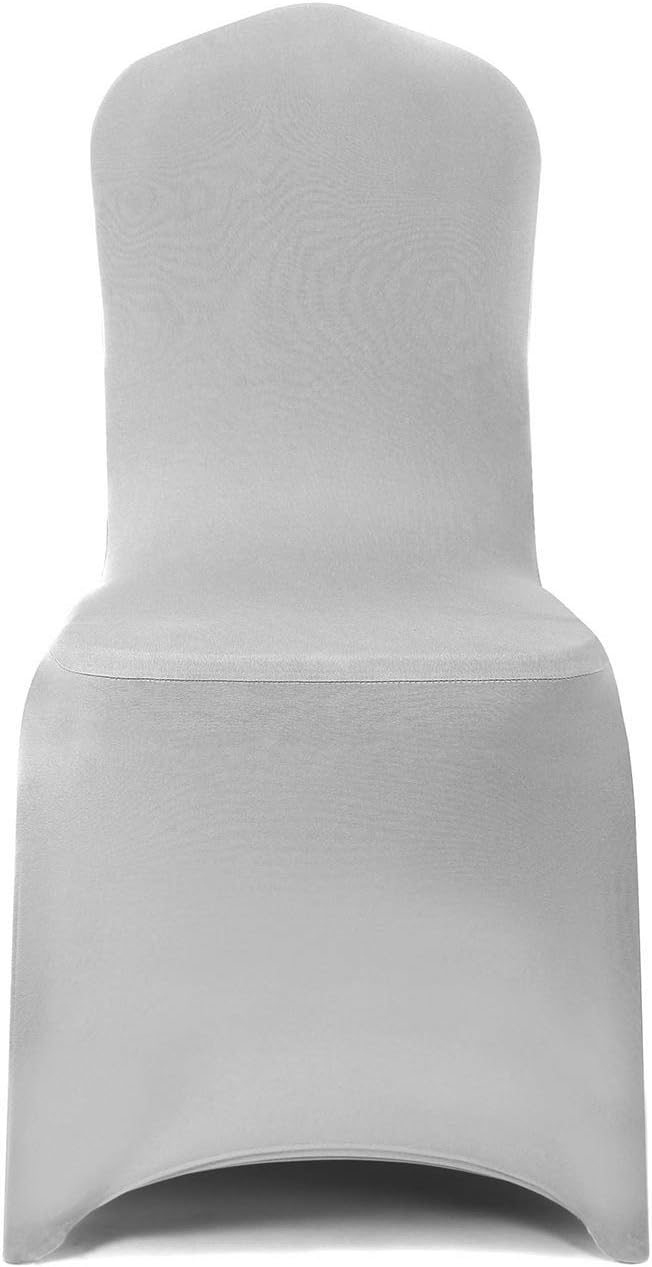 Peomeise Stretch Spandex Chair Cover for Wedding Party Dining Banquet Event (Silver, 12pcs)