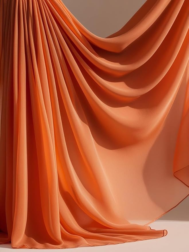 New Star Fabrics Chiffon Fabric, Continuous 60" Wide (30ft) Sheer Material, 100% Soft Polyester, Ideal for Wedding, Party, Event Decor, Draping, and Dresses (Orange, 5 Yards)