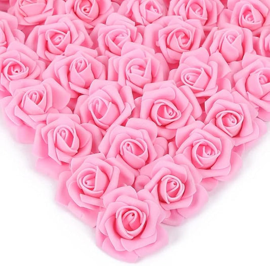 Foam Roses Artificial Flower Heads, 200 Pcs Stemless Fake Roses for DIY Craft Wedding Bouquet Party Decoration (Pink)