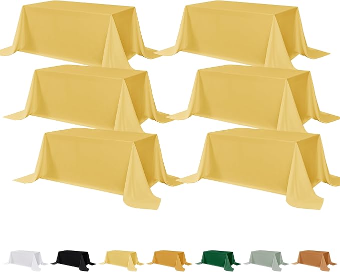 Fitable 6 Pack Yellow Rectangle Table Clothes - 90 x 156 Inch - Wrinkle and Stain Resistant Fabric Tablecloths, Washable Polyester Table Covers for Wedding, Party, Banquet, Formal Events
