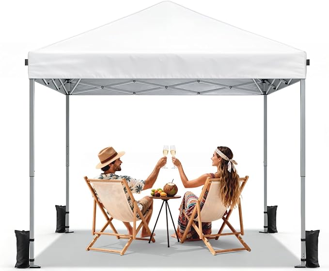 10x10 Pop Up Canopy Tent, Shade Canopy with Carry Bag, Center Lock One Push, 3 Adjustable Height, Outdoor Canopy Tents for Parties, Events & Camping - White